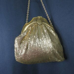 Whiting & Davis Gold Mesh Clutch Handbag Vintage Chain Strap Evening Bag